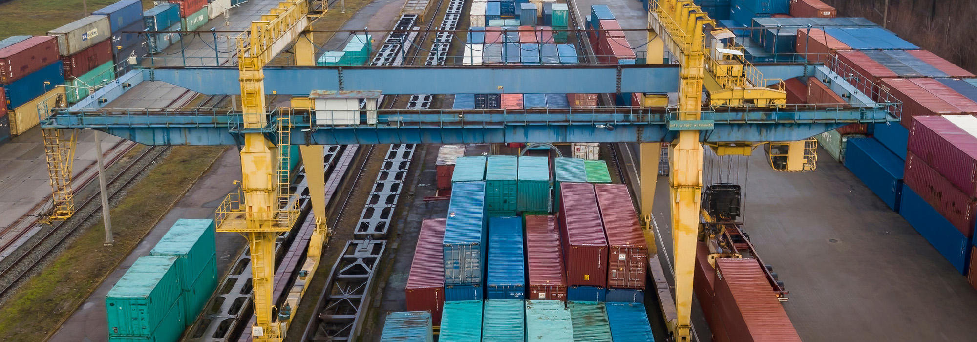 multicolored freight containers at the railway customs